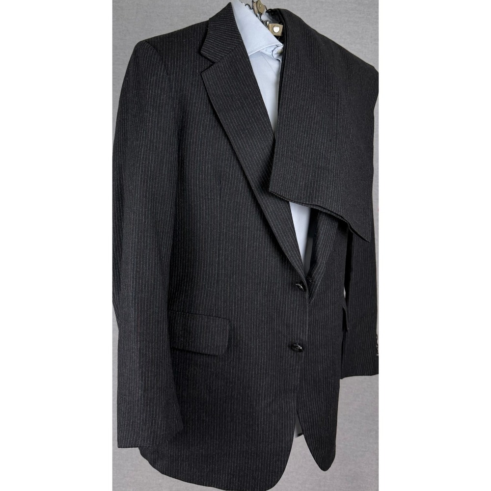 Vintage 60s Bespoke 2 Piece Pinstripe Suit Charcoal Grey 42L 40x34.5 Wool